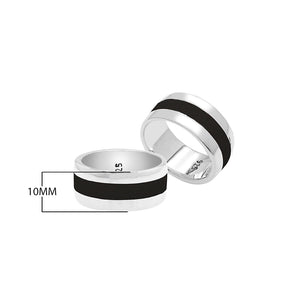 Wholesale sterling silver wide band ring with Black Shell inlay, handcrafted unisex jewelry in bulk for retailers and resellers.