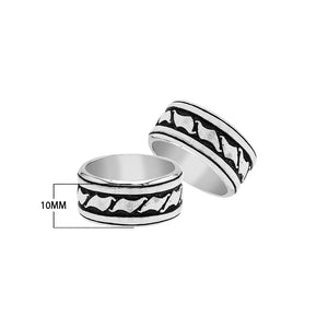 Wholesale sterling silver wide band ring with wave-inspired Bali design and oxidized details, handcrafted unisex artisan jewelry in bulk for retailers and resellers.