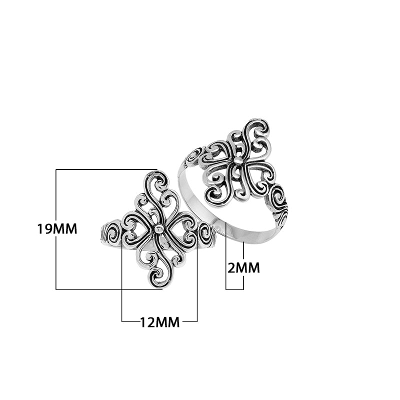 Wholesale sterling silver adjustable ring with floral swirl Balinese scroll design, handcrafted artisan jewelry from Bali.