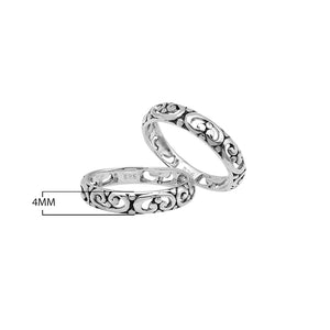 Wholesale sterling silver filigree band ring with Balinese scroll openwork design, handcrafted artisan jewelry from Bali.