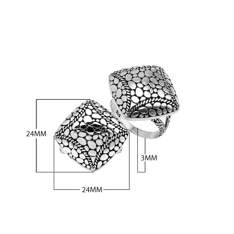 Wholesale sterling silver cushion dome ring with Balinese dot pattern, handcrafted bold artisan jewelry from Bali.