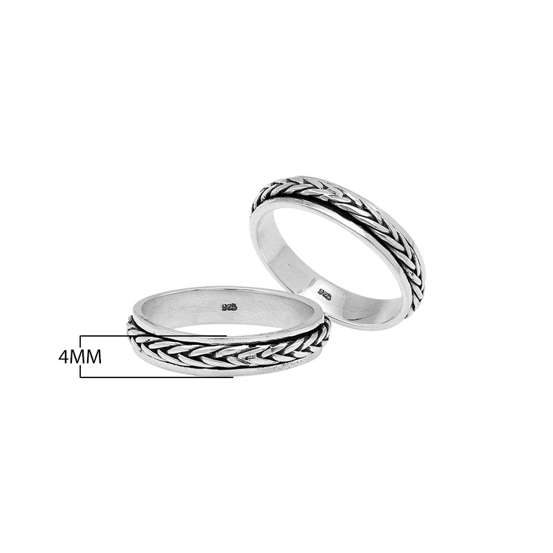 Wholesale sterling silver braided band rings, handcrafted 925 silver rope design jewelry from Bali.