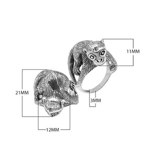 Wholesale sterling silver monkey design ring with detailed Balinese carvings and oxidized finish – handcrafted animal-inspired artisan jewelry for bulk buyers and resellers.