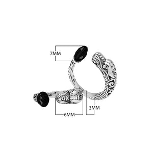 Wholesale sterling silver dragon head bypass ring with faceted Black Onyx, handcrafted in Bali with detailed carvings.