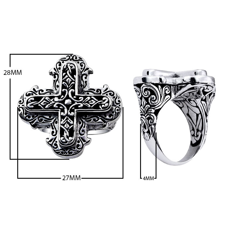 Bulk sterling silver rectangular wide band ring with intricate Bali carvings, handcrafted artisan design for wholesale jewelry collections.