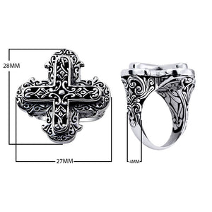 Bulk sterling silver rectangular wide band ring with intricate Bali carvings, handcrafted artisan design for wholesale jewelry collections.