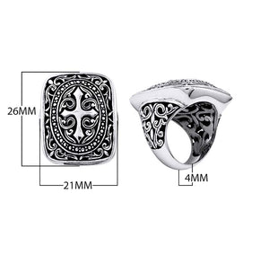 Sterling silver Ornate cross signet ring with scrollwork, wholesale Bali handmade men’s jewelry