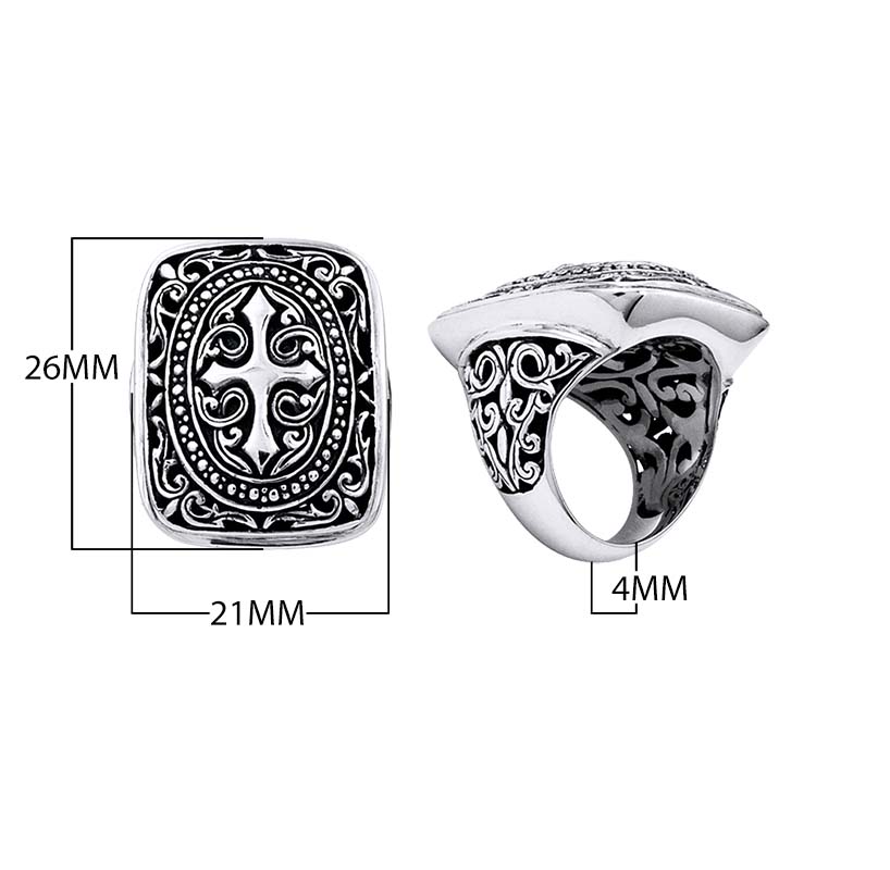 Sterling silver Ornate cross signet ring with scrollwork, wholesale Bali handmade men’s jewelry