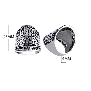 Sterling Silver Dome ring with hammered texture and scroll design, wholesale Bali handmade jewelry