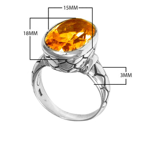 Sterling silver wholesale ring with oval Citrine Quartz and textured carved band, handcrafted in Bali.