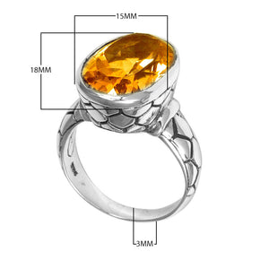 Sterling silver wholesale ring with oval Citrine Quartz and textured carved band, handcrafted in Bali.