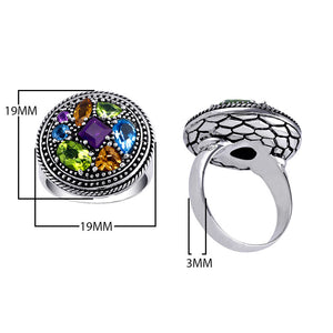 Sterling Silver handcrafted multi-quartz ring with Amethyst, Citrine, Blue Topaz, and Peridot Quartz wholesale from Bali, Indonesiz 