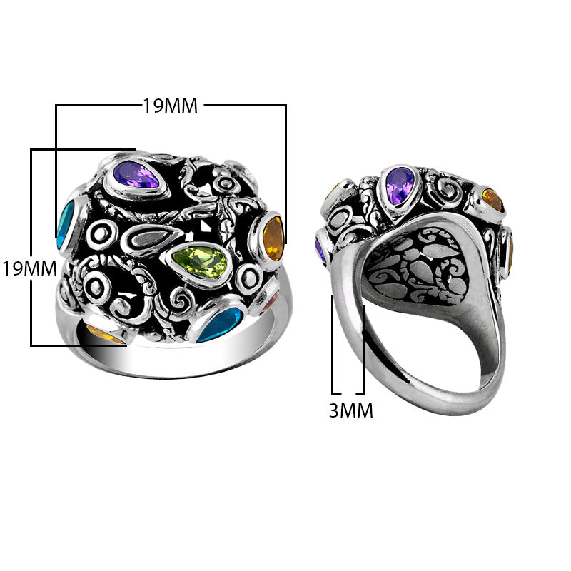 Sterling Silver handcrafted multi-quartz ring with Peridot, Citrine, Blue Topaz, and Amethyst wholesale from Bali, Indonesia