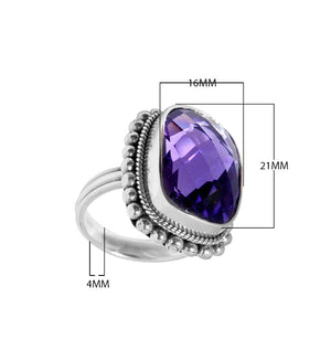 Wholesale sterling silver ring with faceted Smoky Quartz, Balinese beaded and rope design – bulk handcrafted statement jewelry.