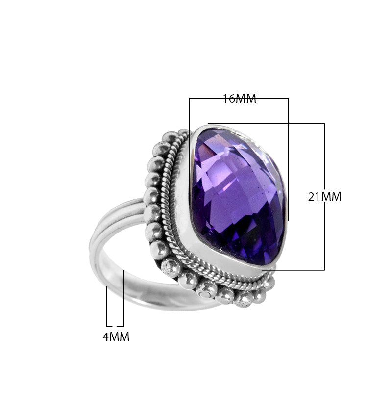 Wholesale sterling silver ring with faceted Smoky Quartz, Balinese beaded and rope design – bulk handcrafted statement jewelry.