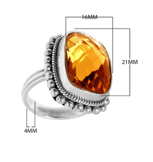 Wholesale sterling silver ring with cushion-cut Citrine Quartz and Balinese beaded detailing, handcrafted in Bali.