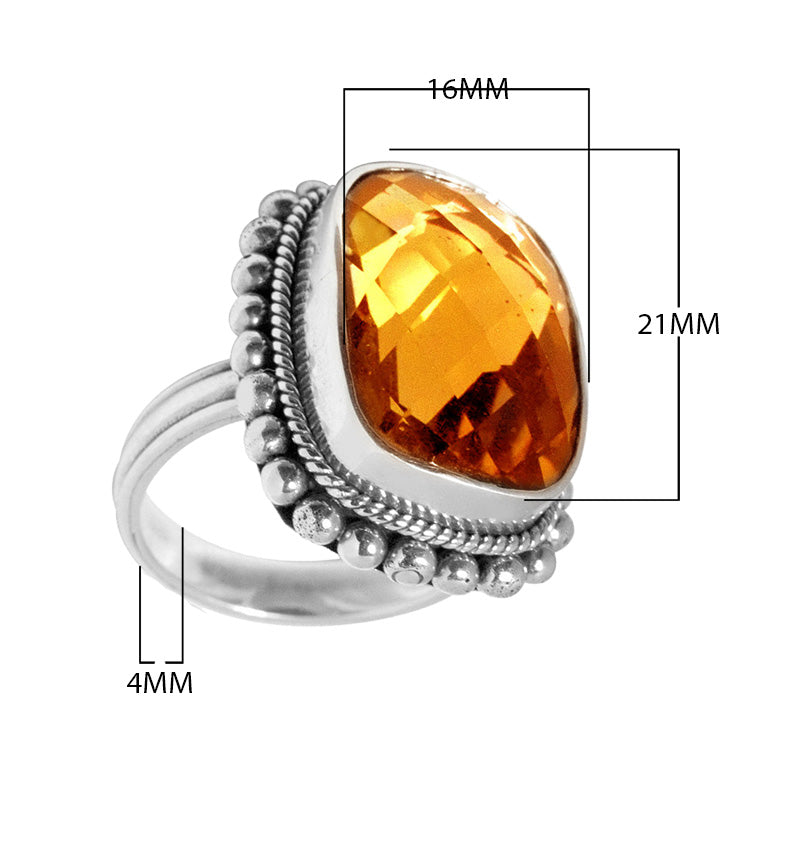 Wholesale sterling silver ring with cushion-cut Citrine Quartz and Balinese beaded detailing, handcrafted in Bali.