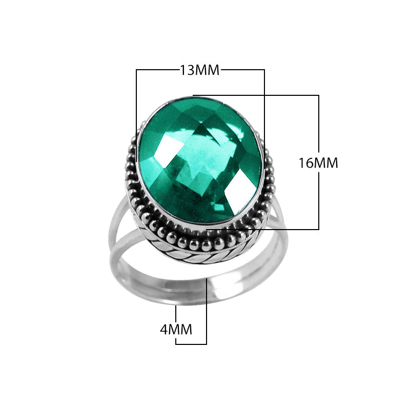Wholesale sterling silver ring with faceted oval Green Quartz , Balinese beaded border design – bulk handcrafted statement jewelry.