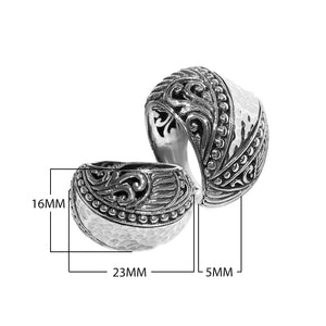 Sterling silver Balinese hammered dome ring with scrollwork and oxidized detailing – wholesale.
