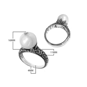 Sterling silver Balinese Pearl ring with scrollwork and leaf accents – wholesale.