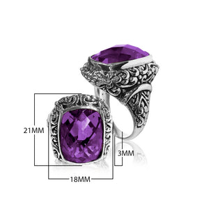 Sterling silver Woman London Blue Topaz Quartz ring with cushion-cut Quartz and Balinese carvings – wholesale jewelry