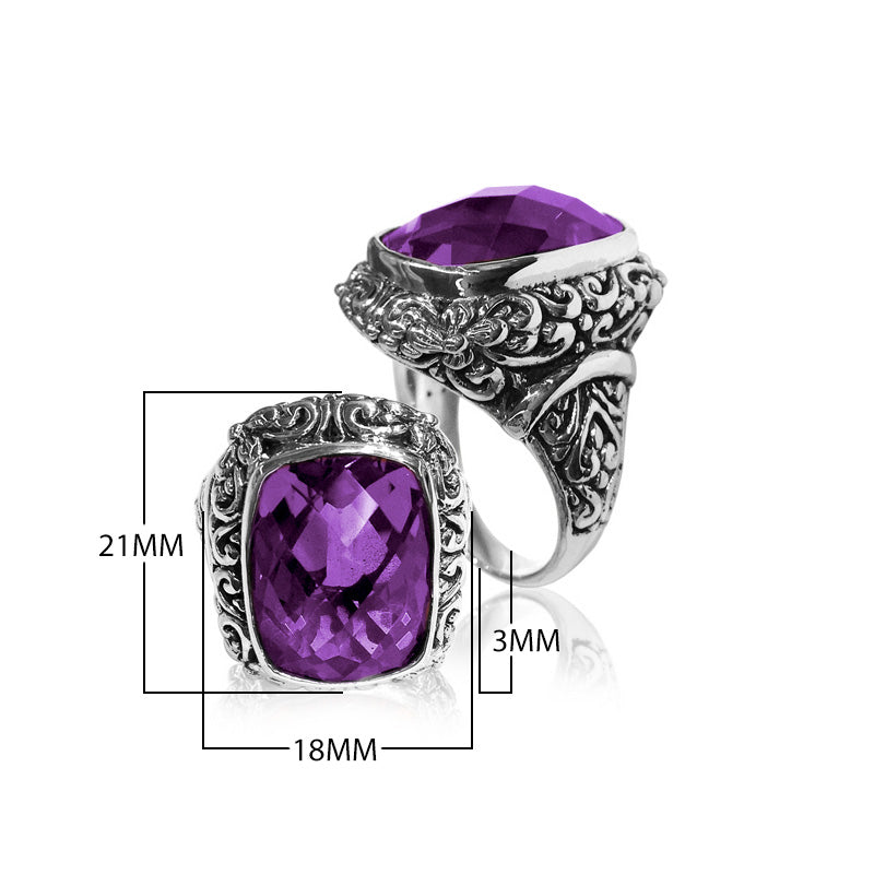 Sterling silver Woman London Blue Topaz Quartz ring with cushion-cut Quartz and Balinese carvings – wholesale jewelry