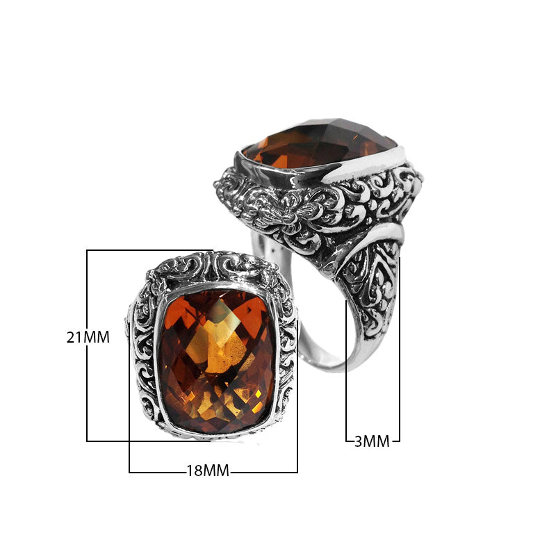 Sterling silver Woman London Blue Topaz Quartz ring with cushion-cut Quartz and Balinese carvings – wholesale jewelry