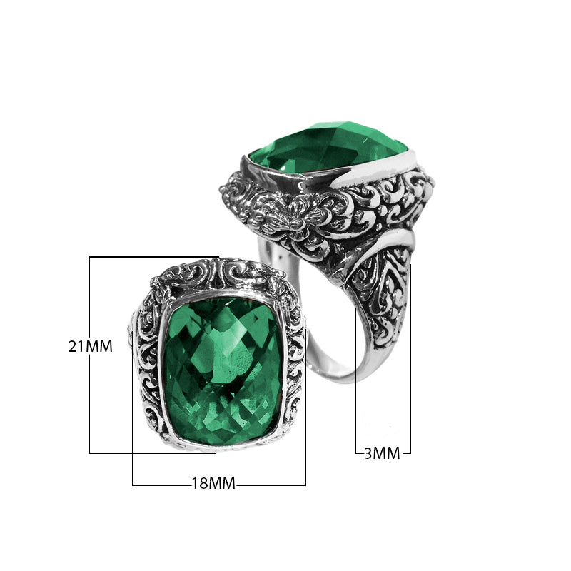 Sterling silver Woman London Blue Topaz Quartz ring with cushion-cut Quartz and Balinese carvings – wholesale jewelry