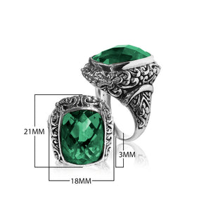 Sterling silver Woman London Blue Topaz Quartz ring with cushion-cut Quartz and Balinese carvings – wholesale jewelry