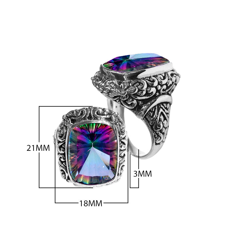 Sterling silver Woman London Blue Topaz Quartz ring with cushion-cut Quartz and Balinese carvings – wholesale jewelry