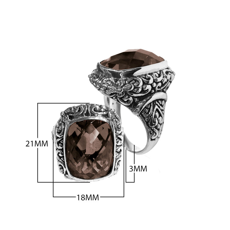 Sterling silver Woman London Blue Topaz Quartz ring with cushion-cut Quartz and Balinese carvings – wholesale jewelry