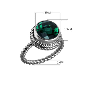 Sterling silver ring with a round Green Quartz and rope-style band design.