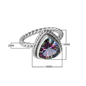Wholesale 925 sterling silver ring with Mystic Quartz Triangle, twisted rope band, handcrafted in Bali.