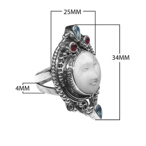 Wholesale sterling silver ring with Carved White Shell Face and Quartz accents, handcrafted in Bali.