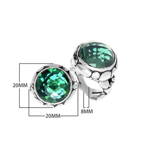 Wholesale sterling silver ring with round-cut Green Quartz in a bold Balinese bezel design.