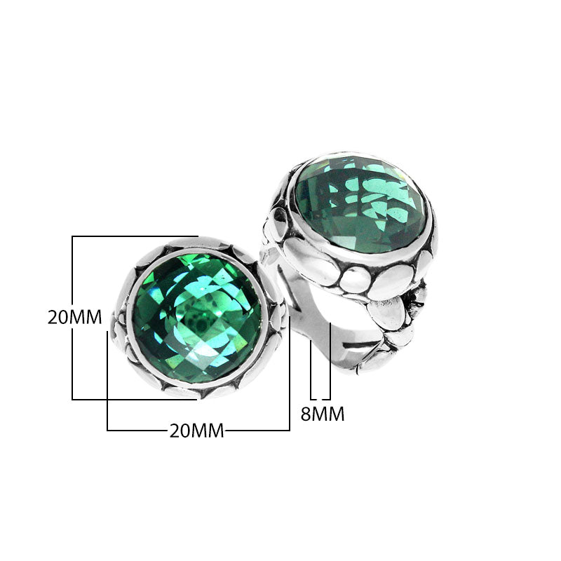 Wholesale sterling silver ring with round-cut Green Quartz in a bold Balinese bezel design.