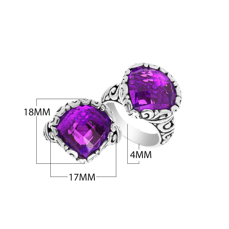 Wholesale sterling silver ring with Amethyst Quartz double stones and Balinese scroll design