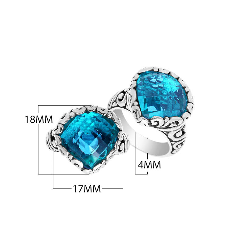 Wholesale sterling silver ring with Blue Topaz Quartz double stones and Balinese scroll design