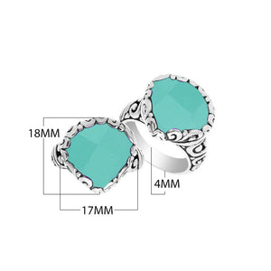Wholesale sterling silver ring with Green Chalcedony Quartz Stones and Balinese scroll design