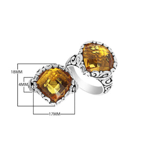 Wholesale sterling silver ring with Citrine Quartz double stones and Balinese scroll design