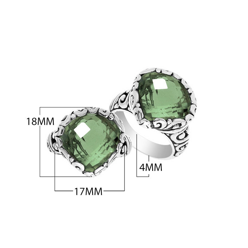 Wholesale sterling silver ring with Green Amethyst Quartz double stones and Balinese scroll design