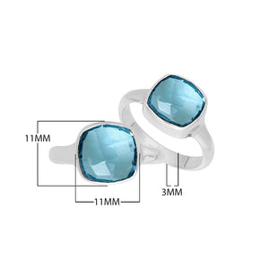 Wholesale sterling silver ring with Blue Topaz Quartz double stones in a sleek bezel design