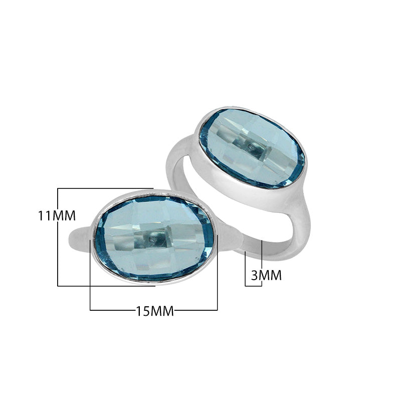 Wholesale oval cut Blue Quartz 925 Sterling Silver ring handcrafted in Bali with polished finish.