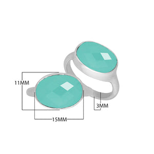 Wholesale 925 Sterling Silver Green Chalcedony Quartz single stone handcrafted ring from Bali