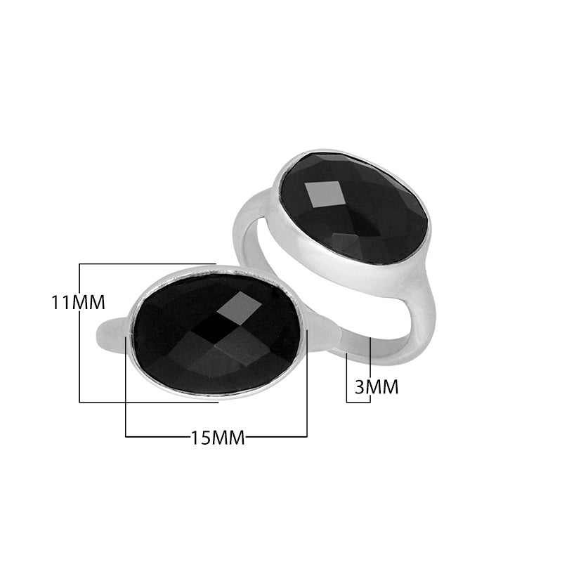 925 Sterling Silver wholesale ring with faceted oval Black Onyx, handcrafted in Bali