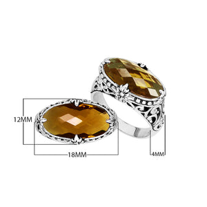 Handcrafted Citrine Quartz oval sterling silver ring with floral detailing from Bali