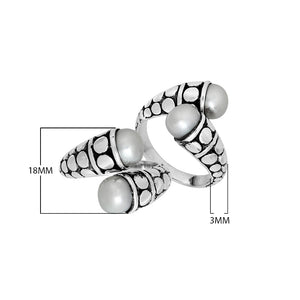 Wholesale Sterling Silver double White Pearl cabochon ring with dotted Balinese split band design