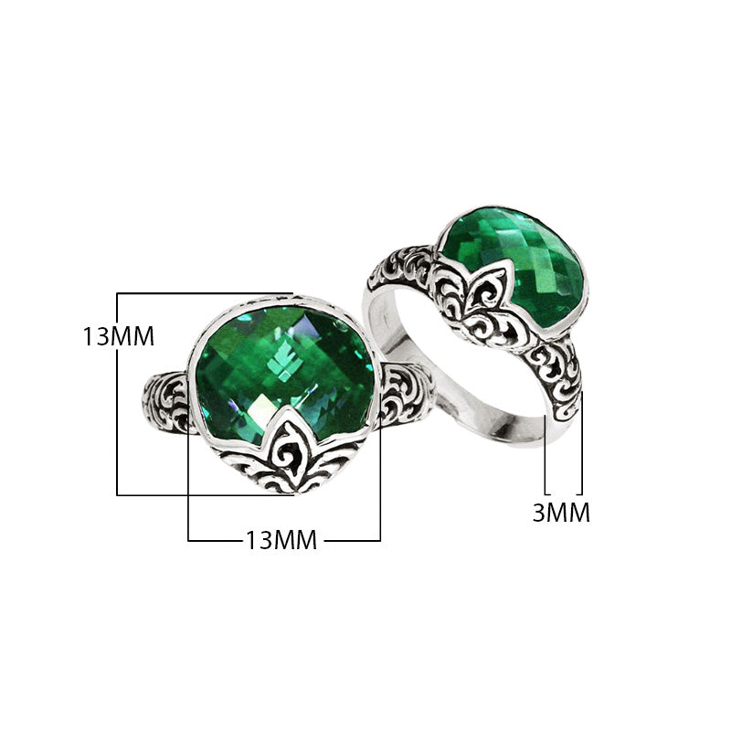 Wholesale Sterling Silver pear shape Green Quartz faceted ring with Balinese swirl design