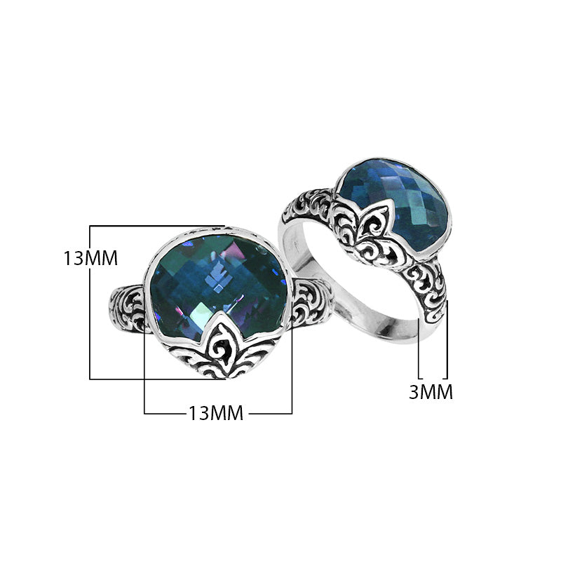 Wholesale Sterling Silver London Blue Topaz Quartz faceted women’s ring with Balinese swirl design