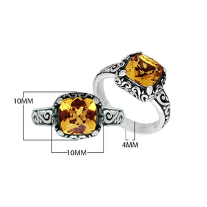 Wholesale Sterling Silver cushion-cut Citrine Quartz faceted women’s ring with Balinese scroll engraving
